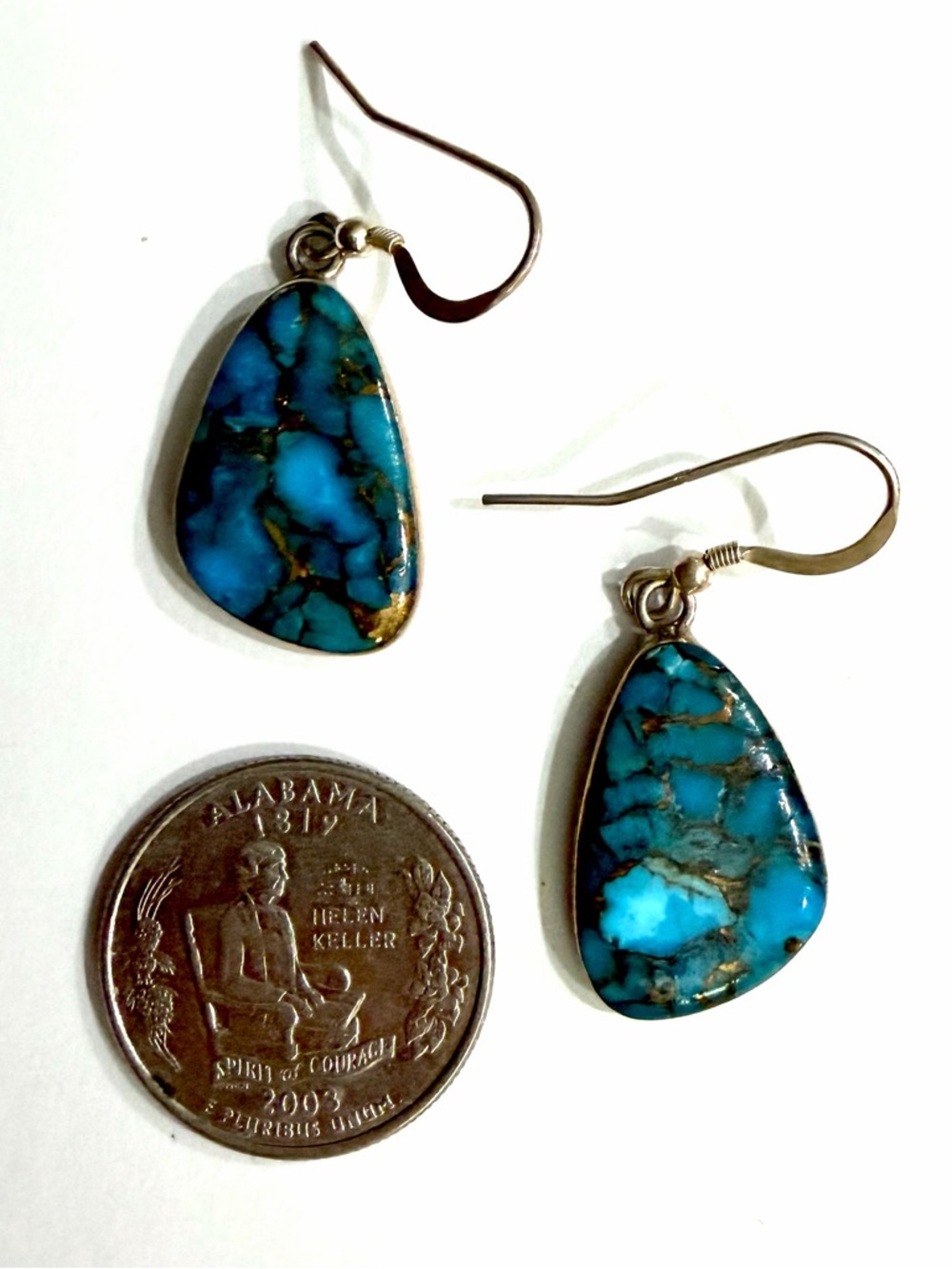 Signed - Lambert Livingston, Navajo. Vintage Blue Diamond Turquoise Earrings - Picture 3 of 5